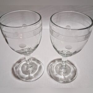 Pair Vintage Sherry Apertif Cordial Glasses - Etched Dots & Stripes